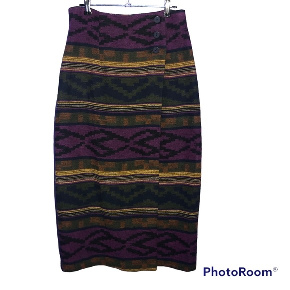 Vintage 80s bonjour southwestern boho flannel wrap skirt - Picture 1 of 7